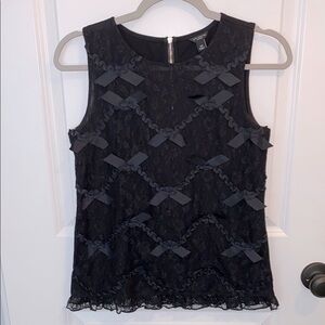 Ann Taylor Black Lace Bow Sleeveless Top NWOT